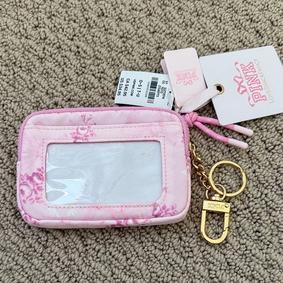 LoveShackFancy Pink Floral Card Holder with Gold Keychain - Picture 2 of 6